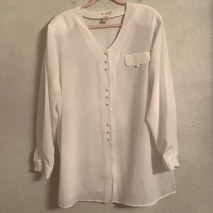 Christie & Jill V-Neck Long Sleeve White Blouse Size 2X